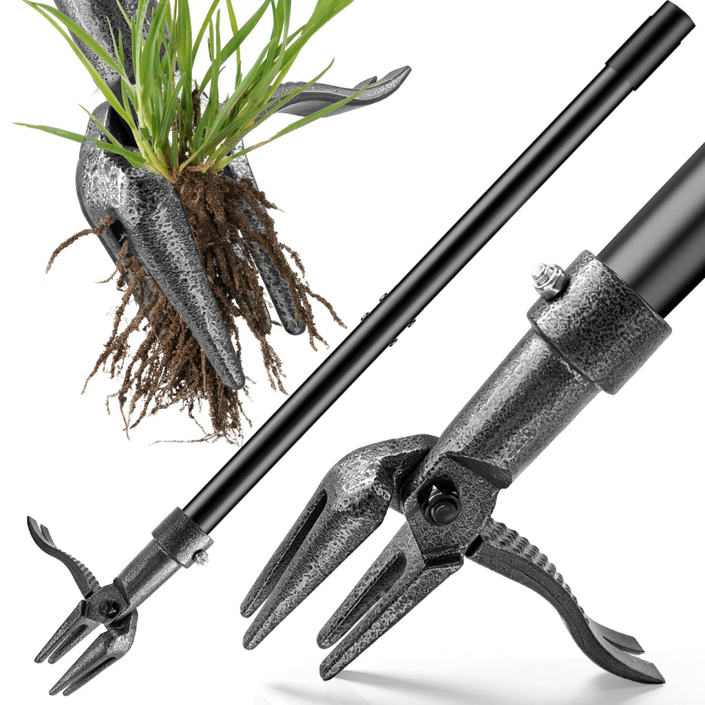 Weed Puller Tool – 45" All-Metal Stand Up Heavy Duty Weeder Hand Tool with 4-Claw Steel Head & Long Handle, Garden Weeding Tool for No Bending or Kneeling, Back & Knee Friendly, Easily Removes Weeds