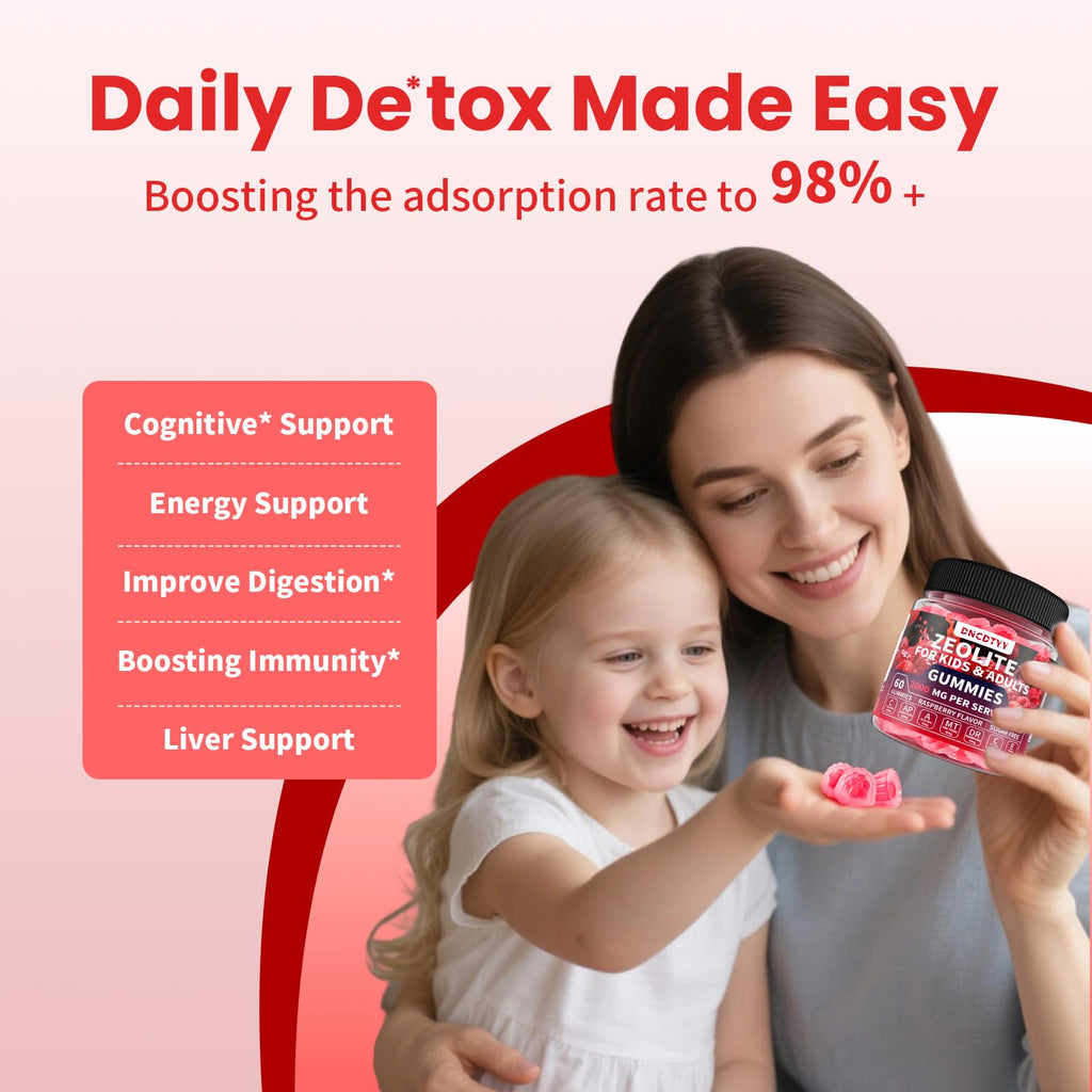 Zeolite Detox for kids & Adult Sugar Free Zeolite Detox Gummies with Chlorella, Apple Pectin, Artichoke, Milk Thistle, Dandelion, Vitamin C & E for Immune & Gut 60 Counts Raspberry Flavor, 2 Packs
