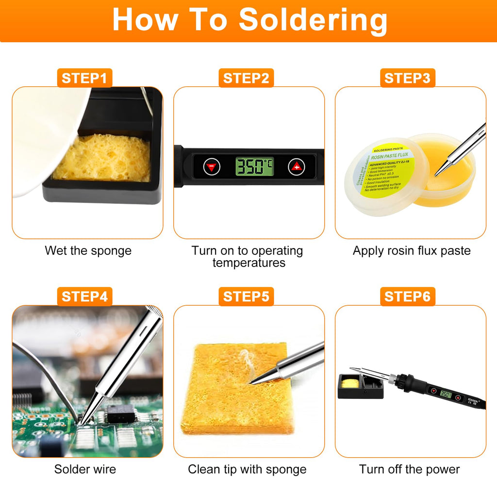 Soldering Iron Kit 80W LCD Adjustable Temperature 180-520℃ Solder Kit Electronics 13 in 1 Welding Tools with ON/OFF Switch, Solder Wire, Flux, 5 Soldering Tips, Desoldering Pump, Stand, Tweezers