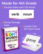 Sight Words Flash Cards 4th Grade - 120 High Frequency Words from Dolch's and Fry's Lists for 9-10 Years