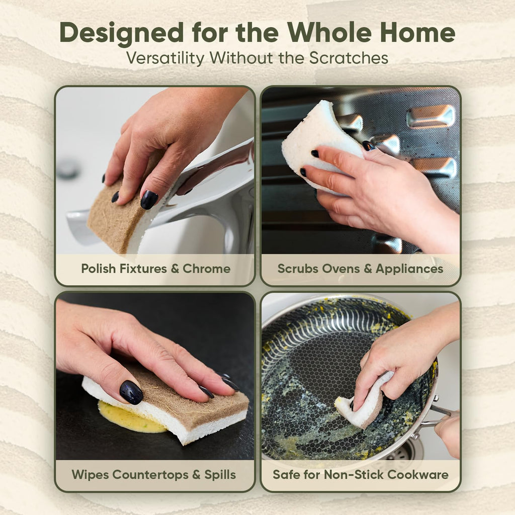 Plant-Based Kitchen Sponges (24 Pack) | FSC-Certified & PETA Approved | Natural Cellulose & Coconut Blend Scrubber Dish Sponges for Kitchen | S-Shaped Design | Eco-Friendly, Non-Scratch & Non-Toxic