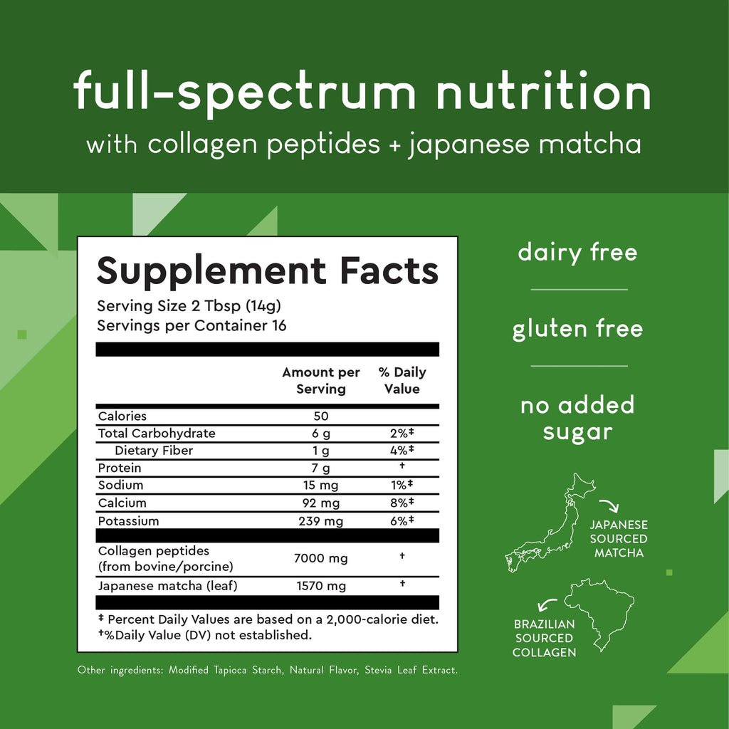 360 Nutrition Matcha Hydrolyzed Collagen Peptides Powder, Japanese Matcha Green Tea for Gut Health, Joint Support, Energy, Hair Skin & Nails, Gluten Free, Keto Friendly, Paleo, Non GMO (8oz (2 Count))