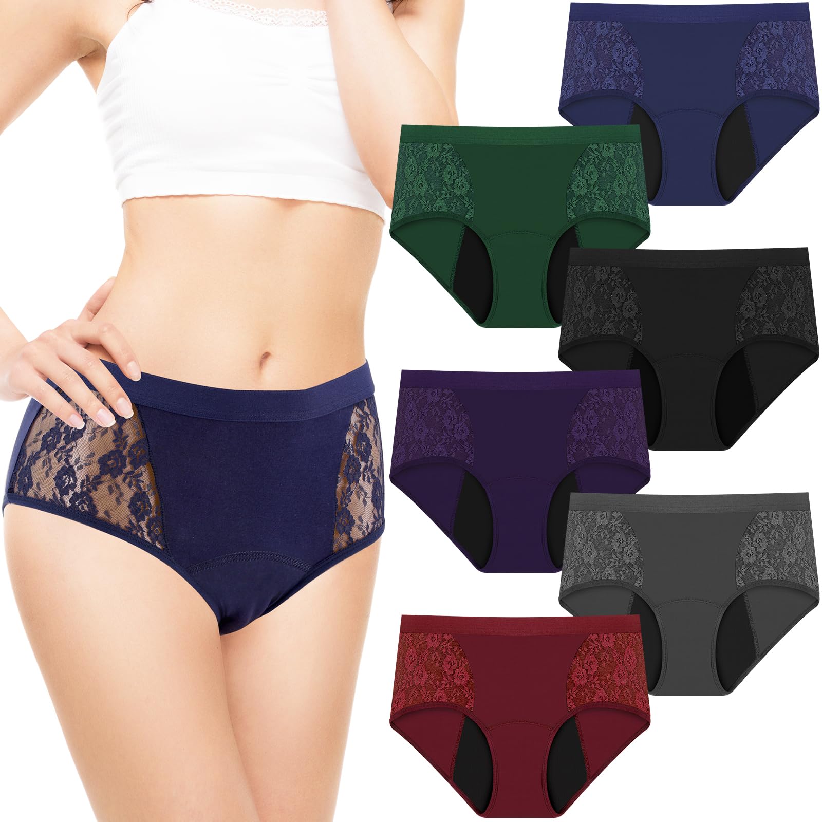 TUXIYA Incontinence Underwear for Women, Leak Proof Underwear for Women Washable & Reusable for Leakage Protective Panties(XL, Pack of 6)