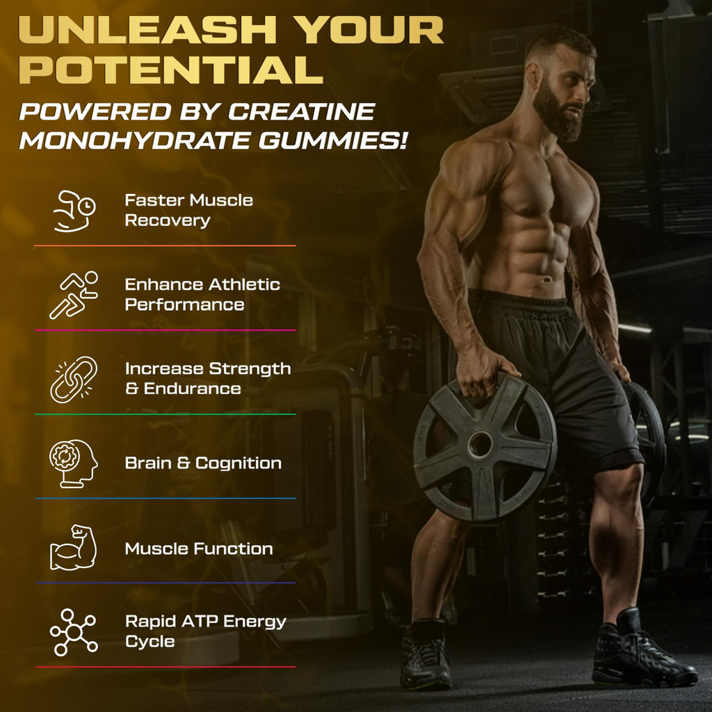 ZyterX Creatine Monohydrate Gummies for Men & Women, 9000MG Creatine Gummies Sugar Free with L-Taurine, BCAA 2:1, B12 B6 for Boost Strength, Focus & Endurance, Vegan, Non-GMO, Pineapple 120pcs