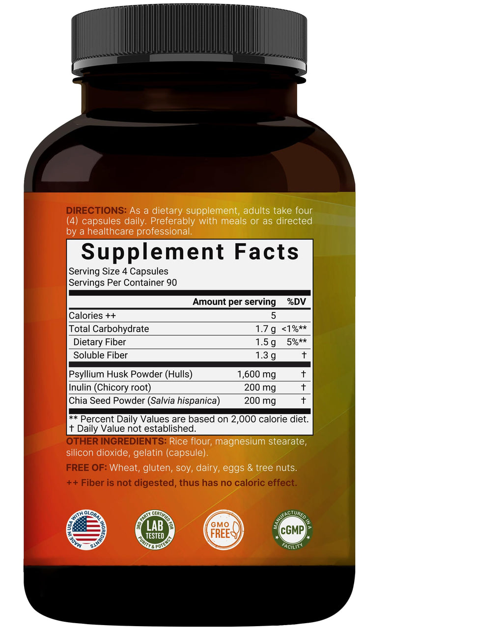 NatureBell Psyllium Husk Fiber Capsules 2,000mg Per Serving, 360 Caps | Soluble Fiber Supplement | 3-in-1 with Inulin & Chia Seed | Plant Based, Non-GMO, Gluten Free