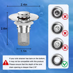 Bathroom Sink Drain Strainer,(4PCS) Pop-up Sink Drain Strainer with Removable Stainless Steel Strainer Basket Hair Catcher, Bathroom Sink Strainer for Bathroom Sink Stopper Replacement