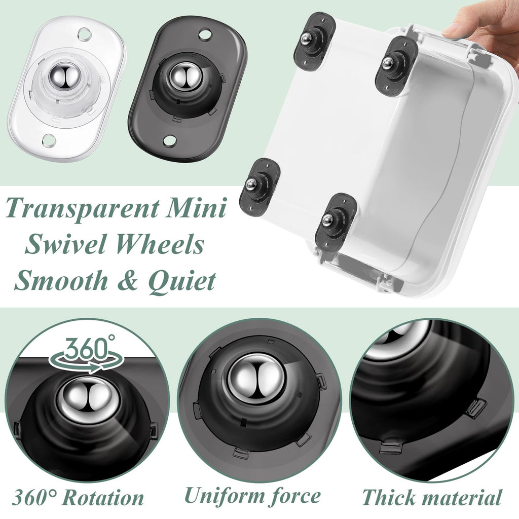 Honoson 48 Pcs Self Adhesive Caster Wheels Appliance Rollers Appliance Sliders for Kitchen 360° Swivel Universal Wheel Mini Small Kitchen (Clear Black White with 1 Steel Ball Style)