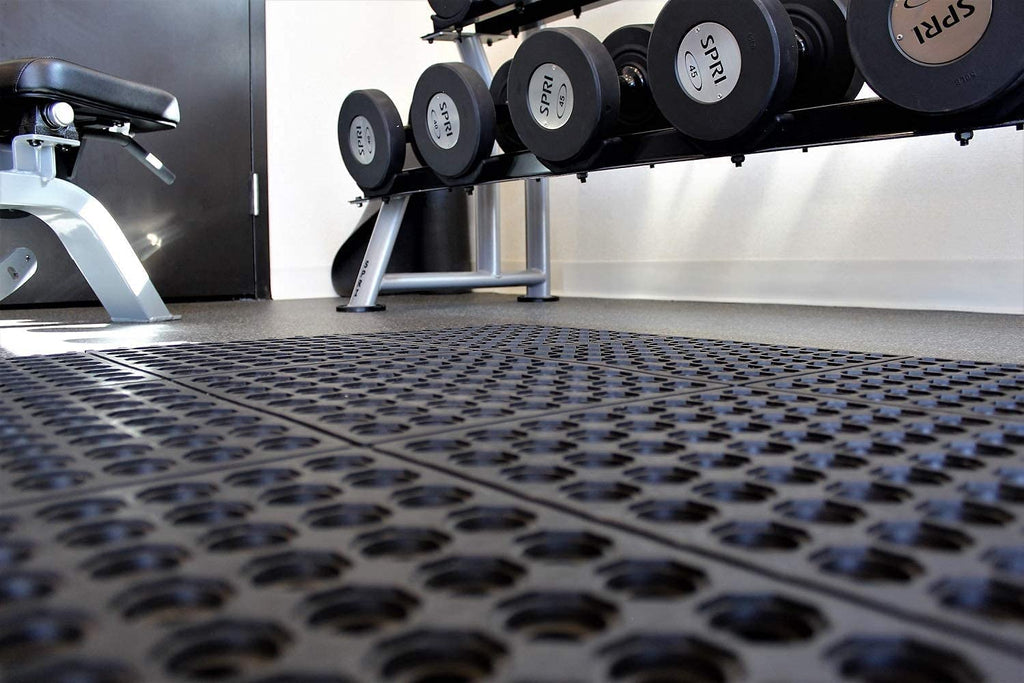 Envelor Interlocking Rubber Floor Tiles with Drainage Holes Anti Fatigue Garage Floor Mat Non Slip Wet Area Mat for Bar, Kitchen, Restaurant, Outdoor, Modular Snap Together 1-Pack, 36 x 36 inches