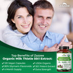 Zazzee USDA Organic Milk Thistle 50:1 Extract, 80% Silymarin Flavonoids, 120 Vegan Capsules, 4 Month Supply, Certified Kosher, Silybum Marianum, Liver Support & Detox Support, All-Natural, Made in USA