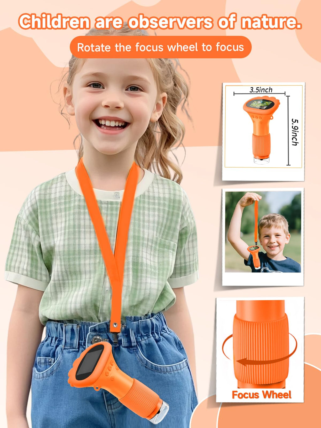 Acoath Microscope for Kids, 1000X Handheld Digital Miniscope with 2.0" Screen, Portable Pocket Microscope Education Toys Gifts for Age 3 4 5 6 7 8 9 10 Girls Boys