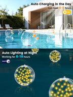 2026 New 2 Pack Floating Pool Lights, Warm White Solar Powered Pool Ball Lights That Float with 8 Modes, IP68 Waterproof Light Up Inflatable LED Balls for Pools Outdoor Party Wedding Yard Decorations