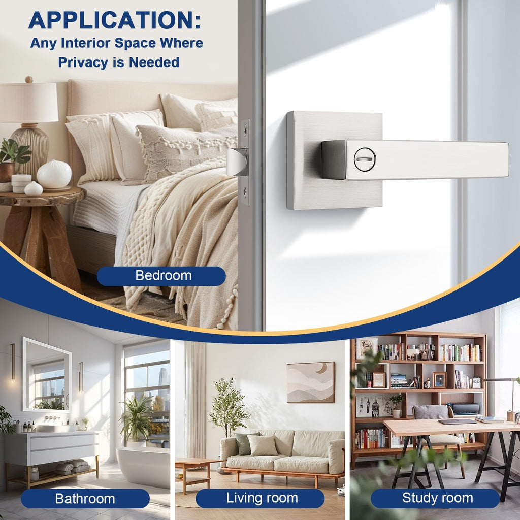 KNOBWELL 20 Pack Heavy Duty Square Door Handle Brushed Nickel Door Lever with Lock Bed and Bath Privacy Handle Bulk Door Knobs(No Key)