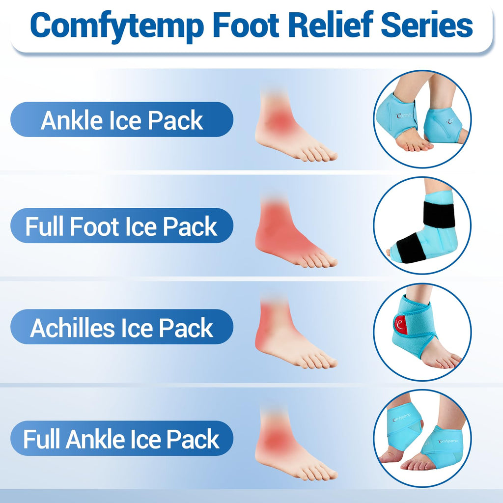 Comfytemp Ankle Foot Ice Pack Wrap for Plantar Fasciitis Relief, Ankles Brace for Sprain, Heel Spur, Swelling, Achilles Tendonitis, Cold Bag for Injuries Reusable, Hot Cold Compress, 1 Pack (Blue)