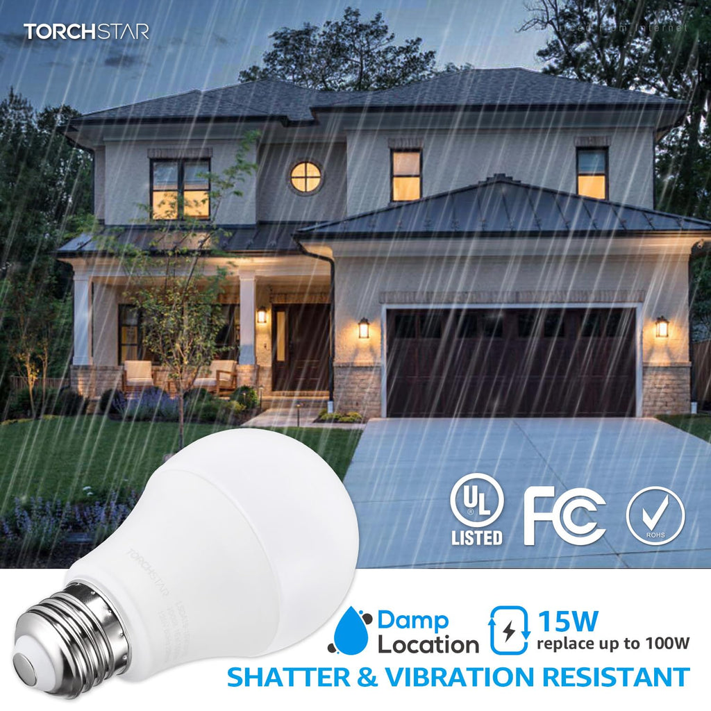 TORCHSTAR 1700LM Universal Garage Door Opener LED Light Bulb, UL FCC DOE, 15W Ultra Bright, Minimize Interference, 100W Eqv. 120V, A19 Bulbs, E26 Base, 3000K Warm White, Pack of 2