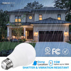 TORCHSTAR 1700LM Universal Garage Door Opener LED Light Bulb, UL FCC DOE, 15W Ultra Bright, Minimize Interference, 100W Eqv. 120V, A19 Bulbs, E26 Base, 3000K Warm White, Pack of 2