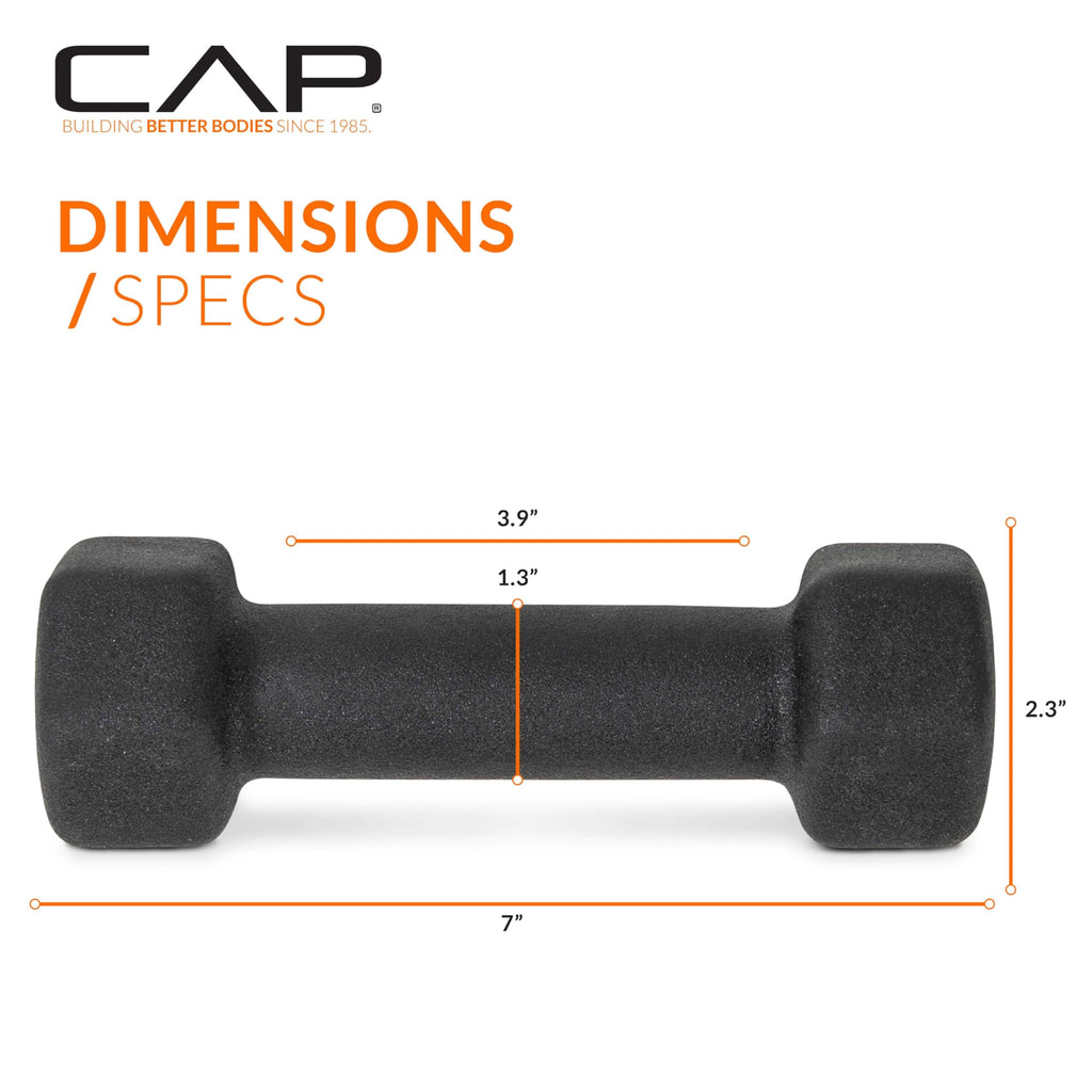 CAP Barbell 2 LB Neoprene Dumbbell Hand Weights - Pair | Black