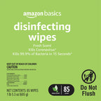 Amazon Basics Disinfecting Wipes, Lemon & Fresh Scent, Sanitizes/Cleans/Disinfects/Deodorizes, 1020 Count (12 Packs of 85)