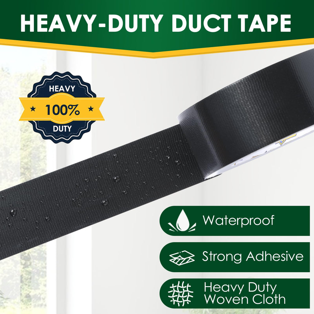 EFOK 10 Pack Duct Tape Heavy Duty Waterproof, Black Duct Tape Bulk 1.88 Inch X 90 Ft, Strong Adhesive for Indoor Outdoor Tear By Hand