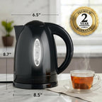 OVENTE 1.7L Electric Tea Kettle, Fast Boiling Water Heater, Black KP72B