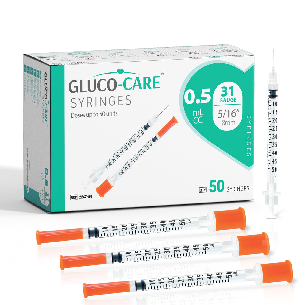GLUCO-CARE 0.5 ml/cc Syringes 31G x 5/16’’ (8mm), Orange Cap, Box of 50 pcs