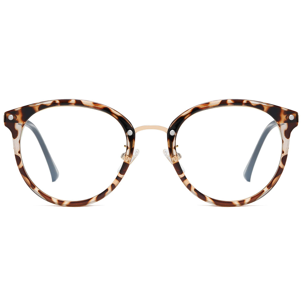 SOJOS Retro Round TR90 Blue Light Reading Glasses Womens Mens Readers Computer Glasses Eyewear Frame SJ9001, Bright Leopard Frame 0.00 x