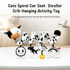 Spiral Car Seat Baby Toys 0-6 Months, Infant Carseat High Contrast Sensory Toys Hanging Stroller Accessories, Newborn Gifts for Baby Boys Girls Essentials, Cute Black and White Cow