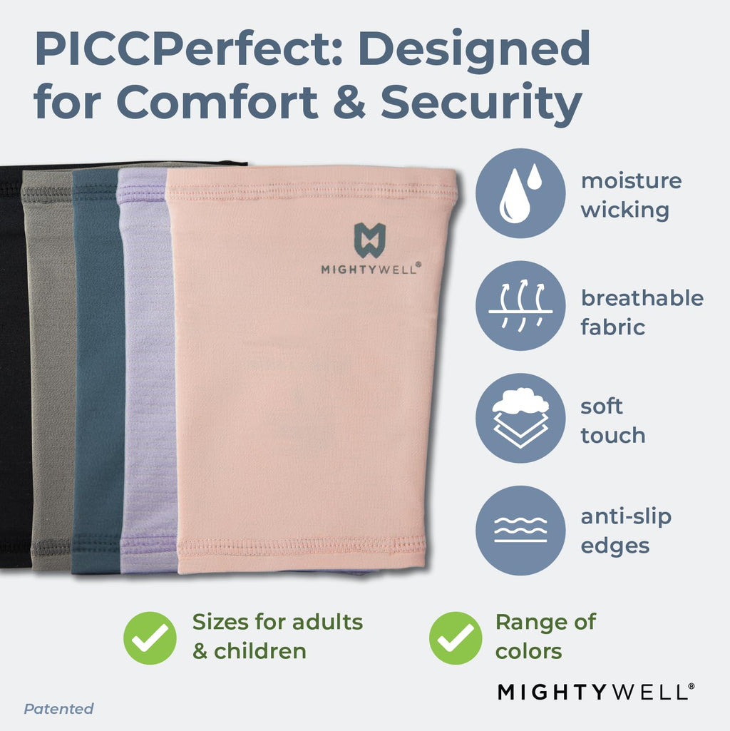 Mighty Well PICCPerfect PICC Line Cover: Soft Touch Double Layer PICC Line Arm Cover | Solid Black, Medium