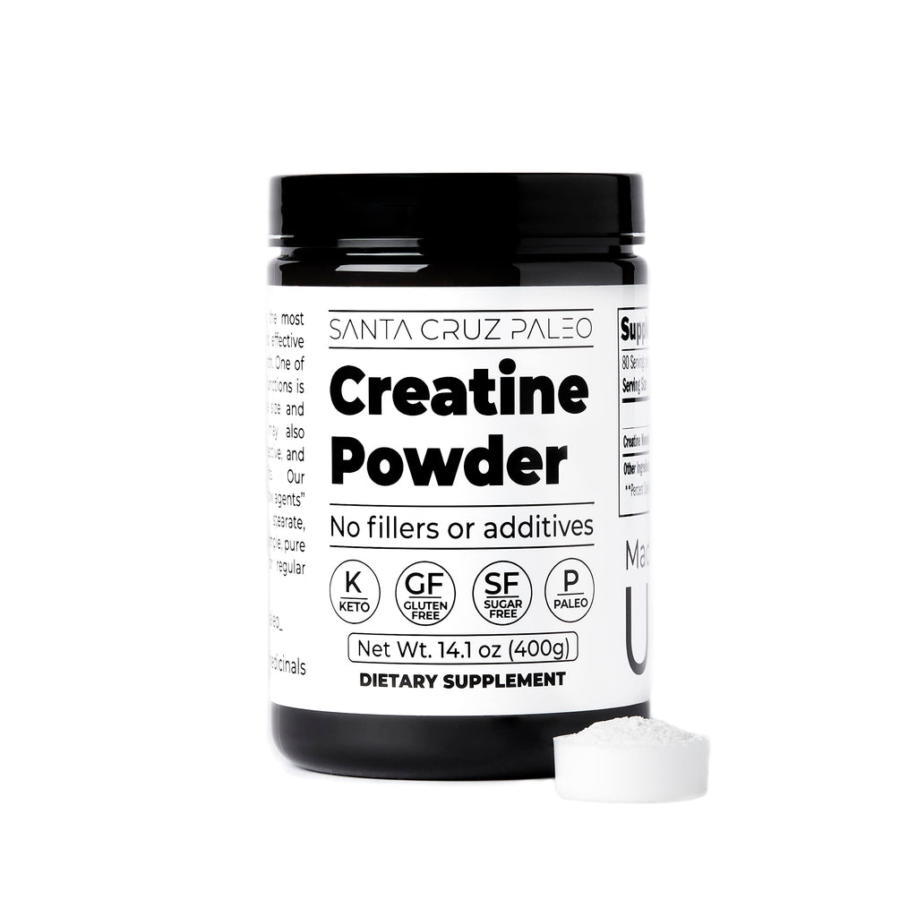 Santa Cruz Paleo, Creatine Monohydrate Powder Micronized, Unflavored Pre Workout and Muscle Support Supplement, Gluten Free Keto, Mix with Water or Shakes, No Fillers or Additives, 80 Servings, 400g