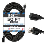 Iron Forge Cable Black Outdoor Extension Cord 50 ft, 16/3, 50 Foot Outdoor Extension Cord, 3 Prong, Weatherproof - Great for Outside Use