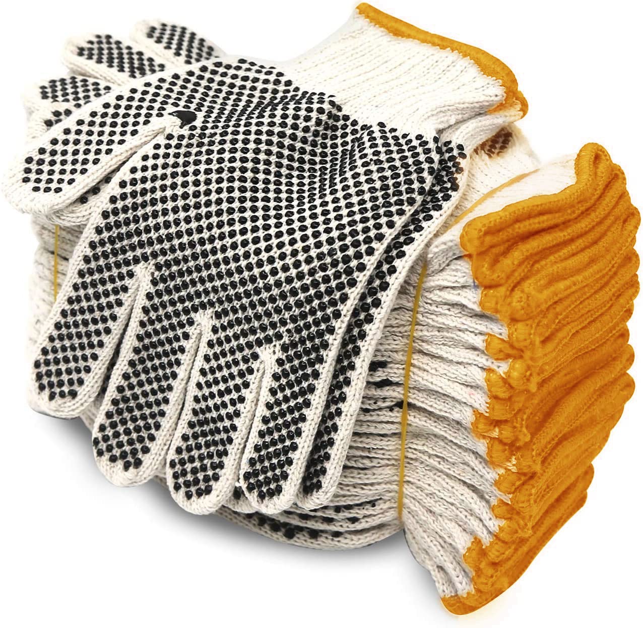 Evridwear Cotton Polyester String Knit Shell Safety Protection Work Gloves for Painter Mechanic Industrial Warehouse Gardening Construction Men & Women 12 Pairs, With Two Side dots, S Size