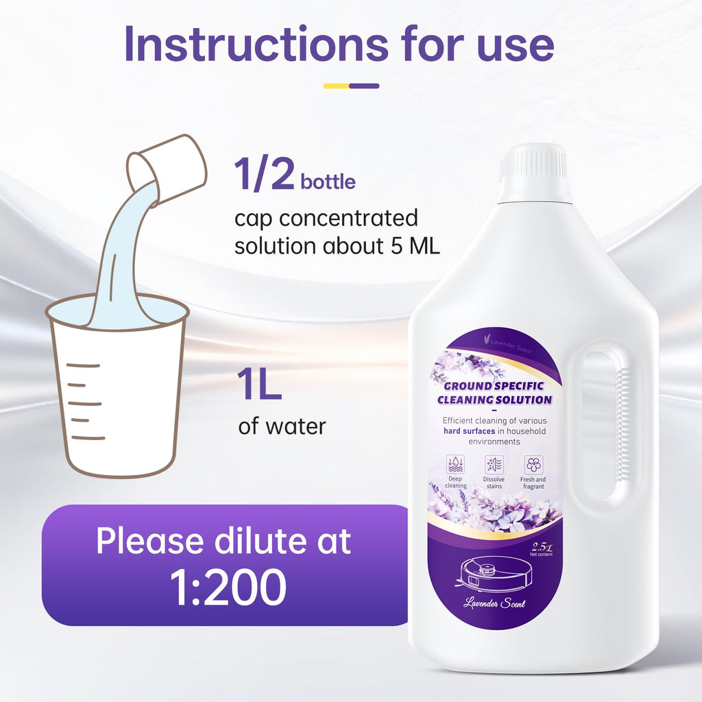 Nukisa 2.5L Floor Cleaning Solution Compatible with Roborock/Eufy/iRobot/Ecovacs/Dreame/Shark, Fragrance Deodorization, Deep Cleans for Multiple Hard Floors (2.5 Liter, 【Lavender】)
