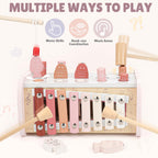 Joyreal Montessori Toys for 1 Year Old Girl Gift - Pink Wooden Hammering Pounding Toy with Xylophone & Fishing Game - Toddler Learning Activities for Kids 1+ 2 3 Year Old Christmas Birthday Gifts