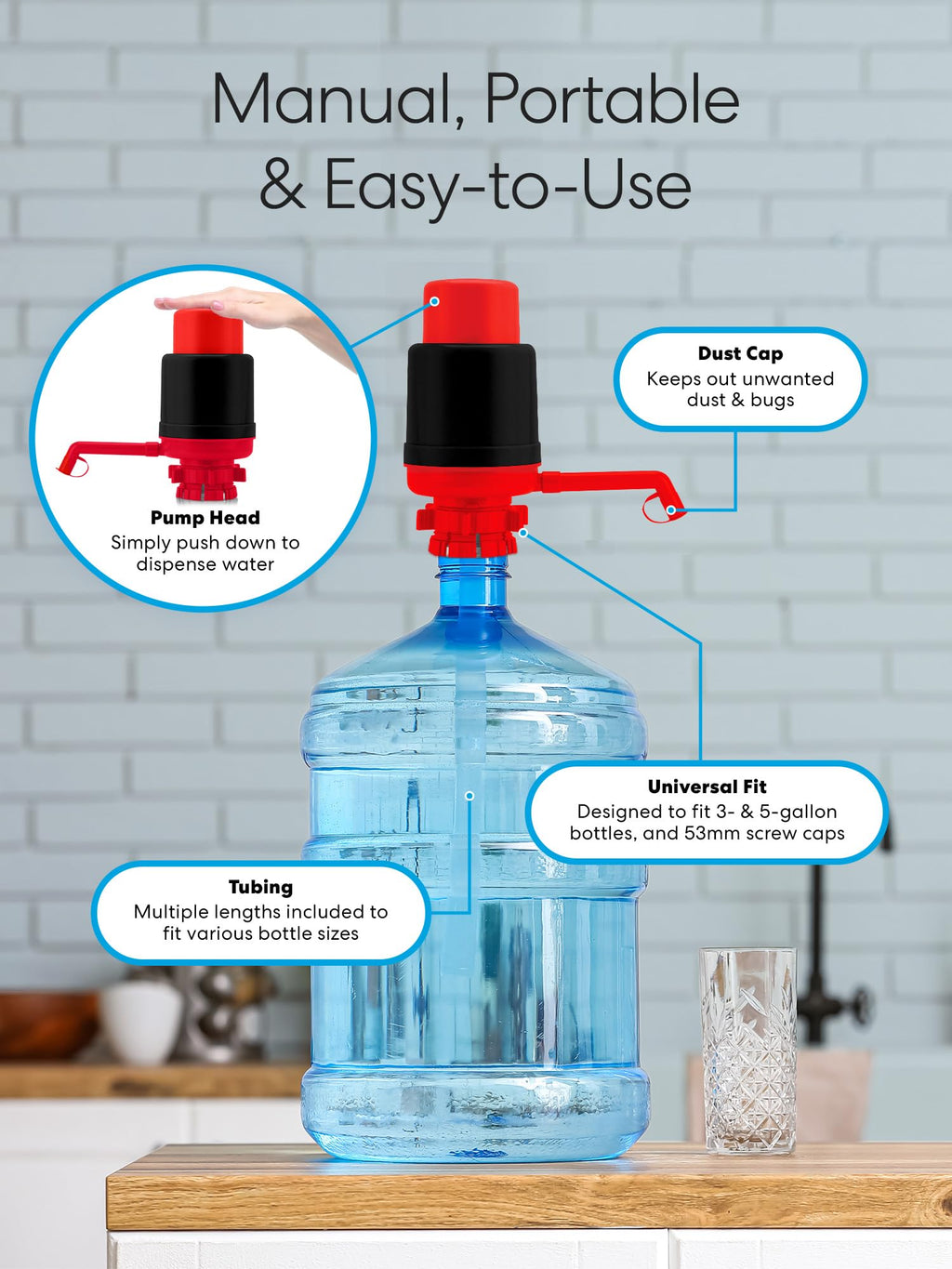 Brio Universal Manual Drinking Water Pump (Red/Black)
