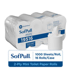 Georgia-Pacific SofPull Centerpull 2-Ply Mini Toilet Paper by GP PRO, 19516, 500 Sheets Per Roll, 16 Rolls Per Case, White