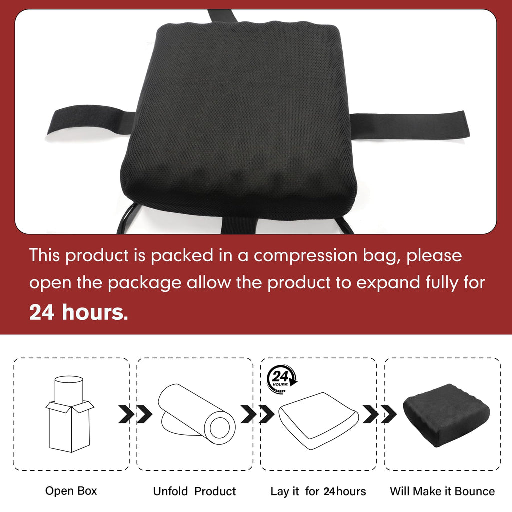 Rollator Walker Seat Cushion 12x12x3.5 Inch Support Pad with Breathable Mesh Cover, Adjustable Straps for Secure Fit(Black)