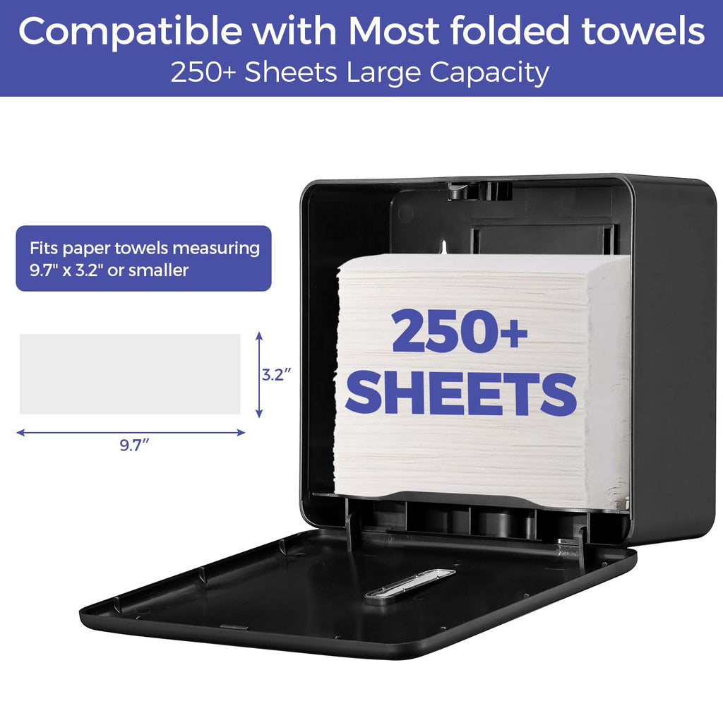 Stardrix Multifold Paper Towel Dispenser Wall Mount (Black) – Large Capacity C-Fold, Trifold, and Folded Commercial Hand Towels Holder for Bathroom & Restroom – Adhesive or Screw Mounted