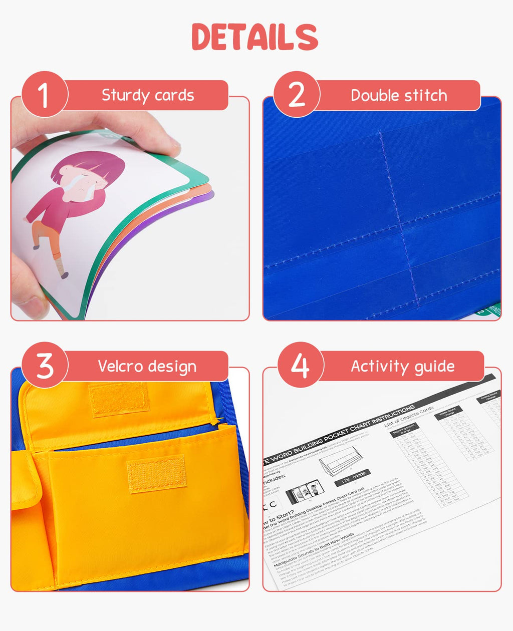 Gamenote Word Building Desktop Pocket Chart Tent Flash Cards Kit - CVC Words Phonics Games Blending Board for Kindergarten Reading and Spelling