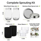DWETG Sprouting Jar Kit, 2 Pack Wide Mouth Mason Jar Sprouter with Stainless Stee Screen Lids & Mess-Free Drip Covers Complete Indoor Microgreens Growing Kit Broccoli Alfalfa Gardening Gift