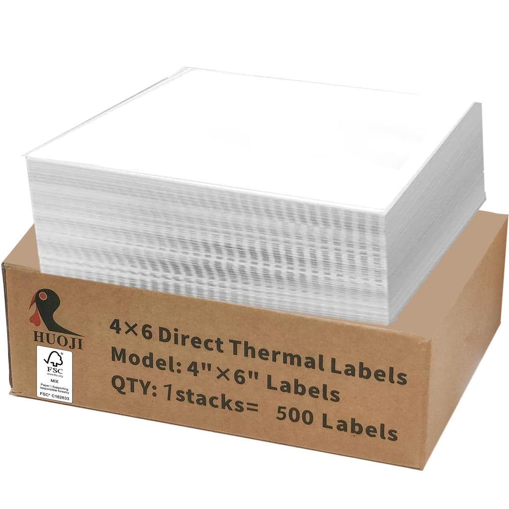 HUOJI 4x6 Thermal Labels, Perforated, 500/Stack, Commercial Grade