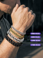 Richsteel Cuban Link Beacelet for Men,Black/8MM Width/7.4Inch Length