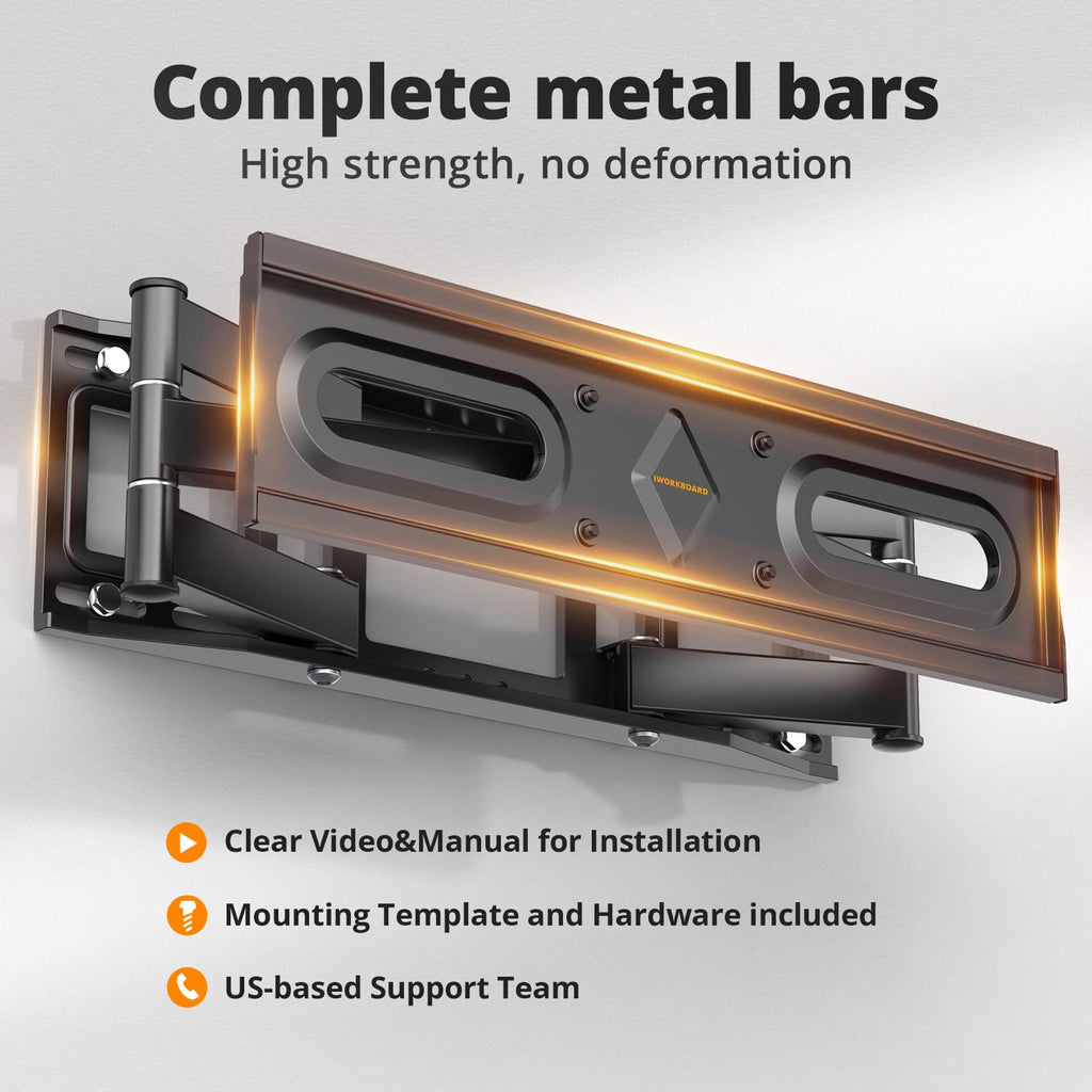 IWORKBOARD 50 55 65 inch Full Motion TV Wall Mount for 32-70 inch TV Bracket,Dual articulating Arms Mount, Tilt Swivel Extension Level, Max VESA 400x400mm, 16" Studs, 110 lbs,Fit Most 40 43 50+ TVs