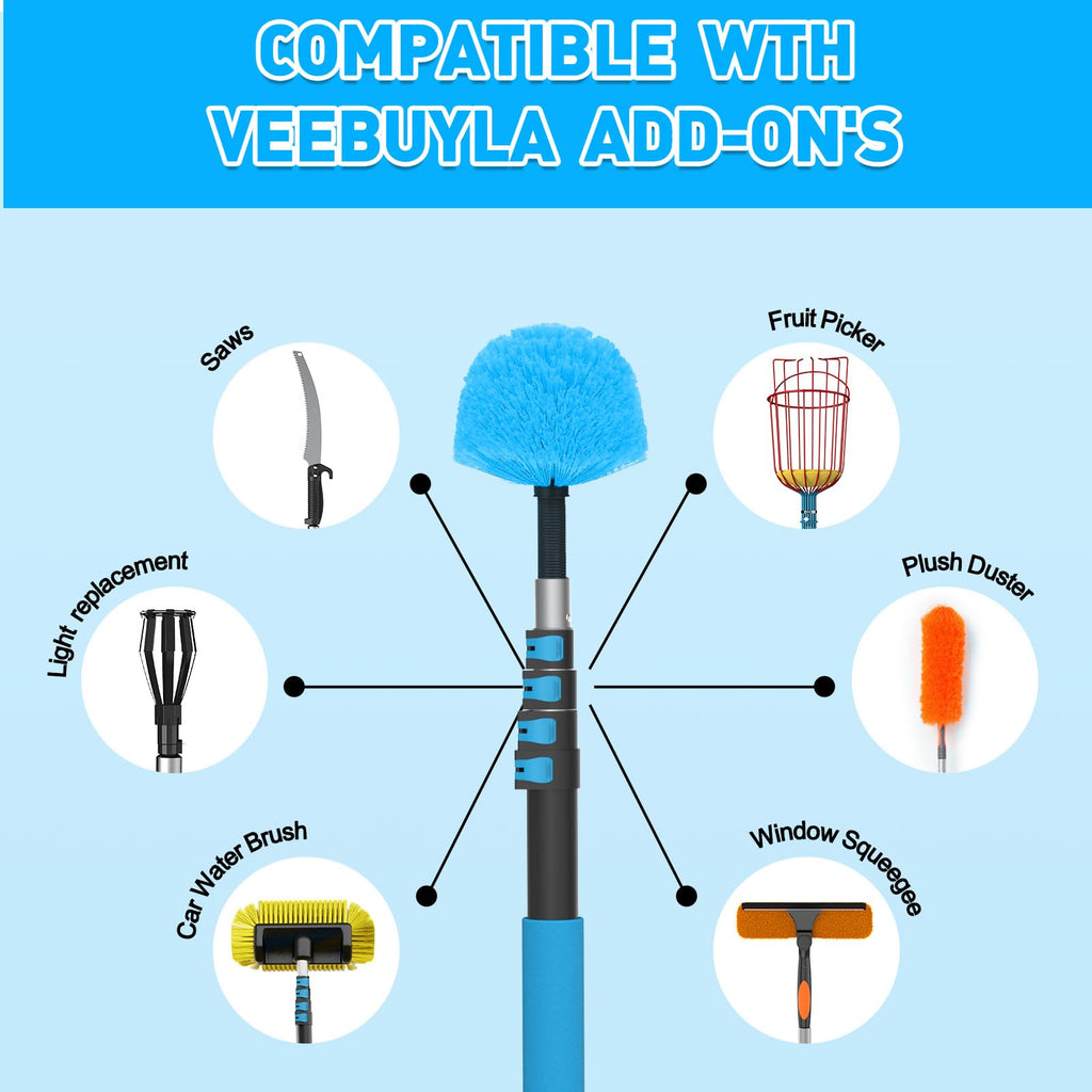 26FT Reach Cobweb Duster with Extension Pole - Spider Web Brush for Cleaning with 5-20FT 4-Section Flip-Lock Telescopic Pole, Effortlessly Cleans High Indoor & Outdoor Webs