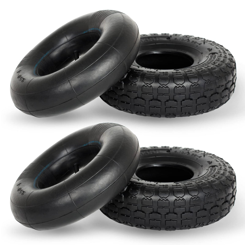 GICOOL 4.10/3.50-4 Replacement Tire and Inner Tube Set, 2 Pack, 10" Heavy Duty Tire and Tube, TR-13 Straight Valve Stem, for Hand Truck Trolley Dolly Garden Wagon Cart Wheel Replacement