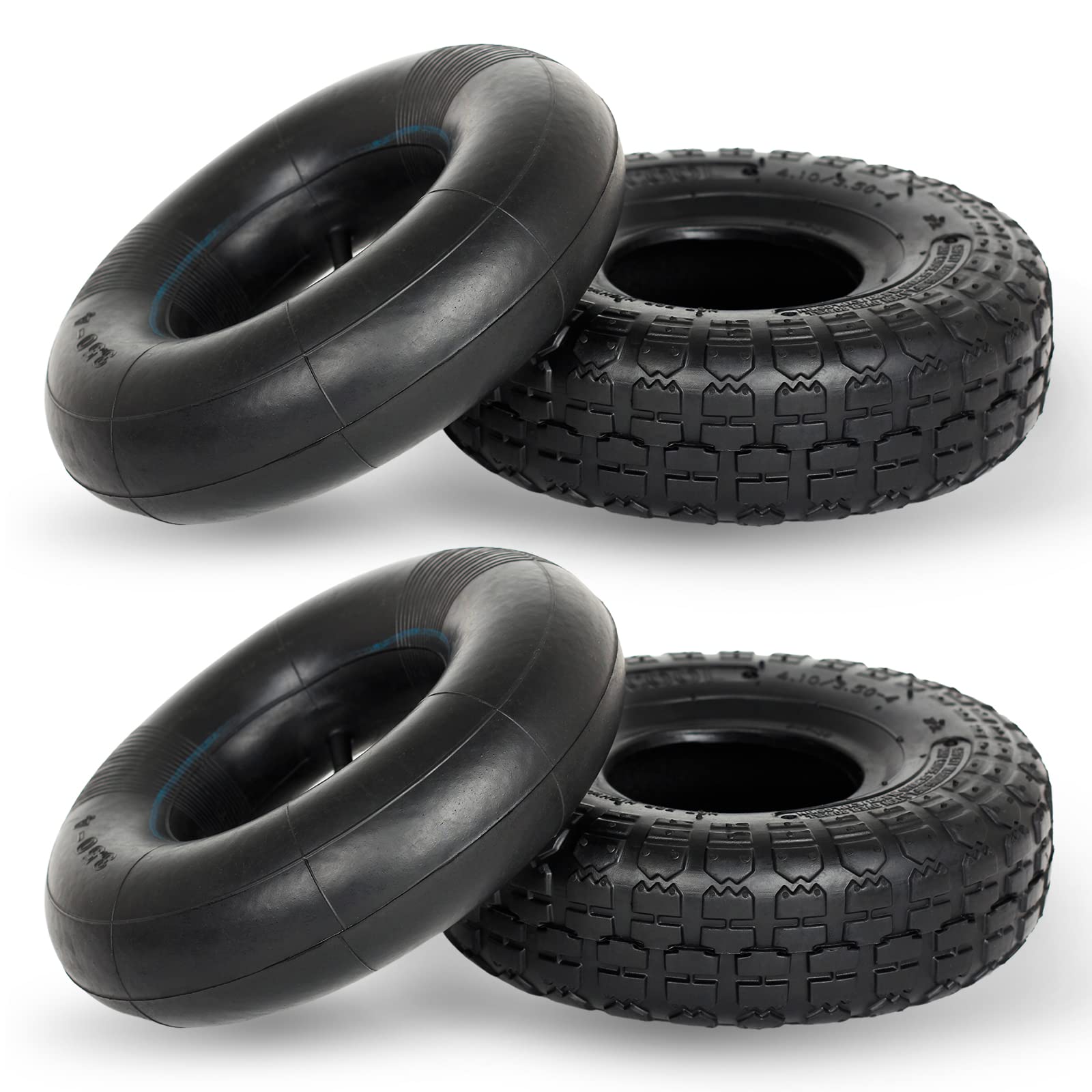 GICOOL 4.10/3.50-4 Replacement Tire and Inner Tube Set, 2 Pack, 10" Heavy Duty Tire and Tube, TR-13 Straight Valve Stem, for Hand Truck Trolley Dolly Garden Wagon Cart Wheel Replacement