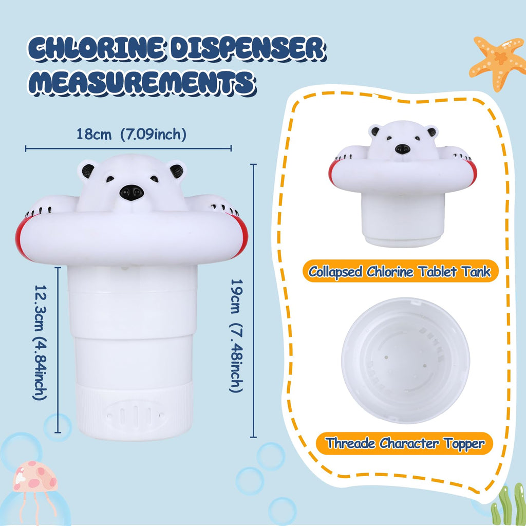 ODJSY Pool Chlorine Floater,7.5" Diameter Floatation Device can accommodate 3" Tablet Chemical Dispenser,Applicable to Swimming Pools, Spas, Hot Tubs (White Bear)