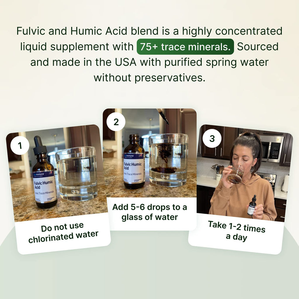Fulvic Humic Acid 75 + Trace Minerals Liquid Supplement - Plant Derived in USA - Fulvic Acid Minerals Concentrate for Energy, Gut Health and Hydration- 1 gram per Serving - 2 oz.