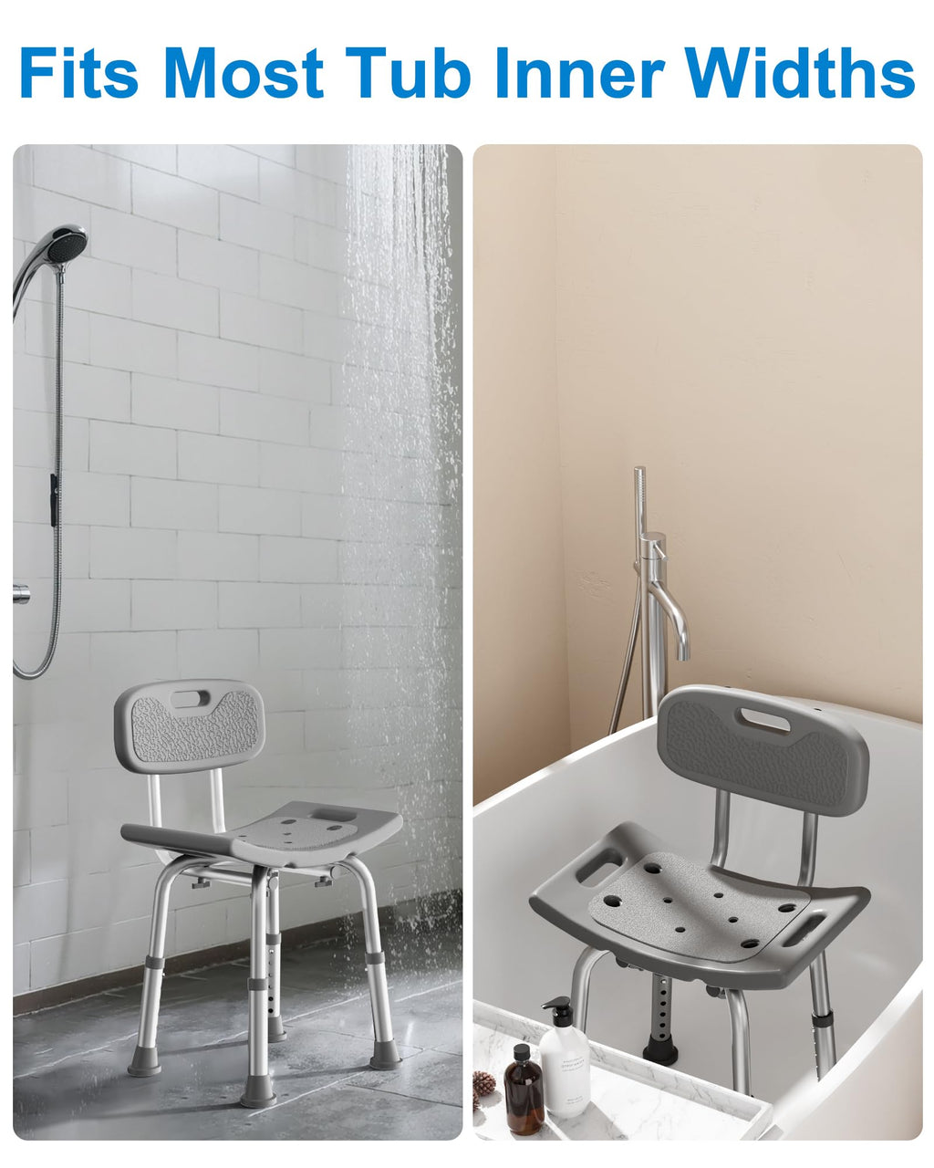 HOMLAND Shower Chair for Inside Shower with Removable Back, 400 lbs Heavy Duty Bath Seat for Bathtub, Safety Bath Stool for Seniors and Disabled, Aluminum Alloy Frame - Gray