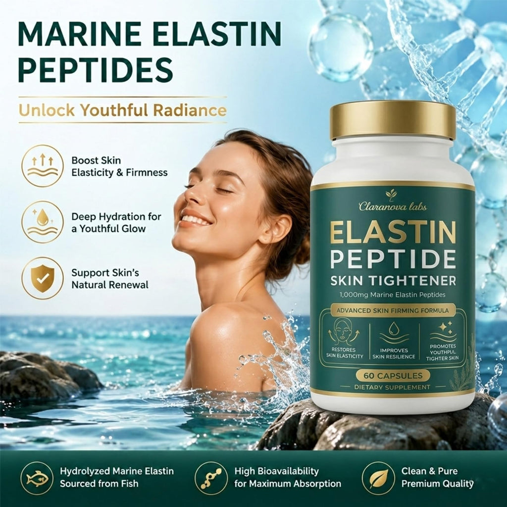 Claranova Labs Elastin Peptides Skin Tightening Formula - Marine Protein Complex, Daily Nutritional Support for Skin 60 Count (1pcs, 1)