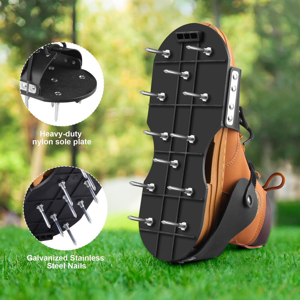 Lawn Aerator Shoes for Grass, Pre-Assembled Grass Aerator Shoes for Lawn Aerator Shoes with Adjustable Strap, One Size Fits All Spiked Shoes for Effectively Aerating Yard Garden Lawn Patio Soil