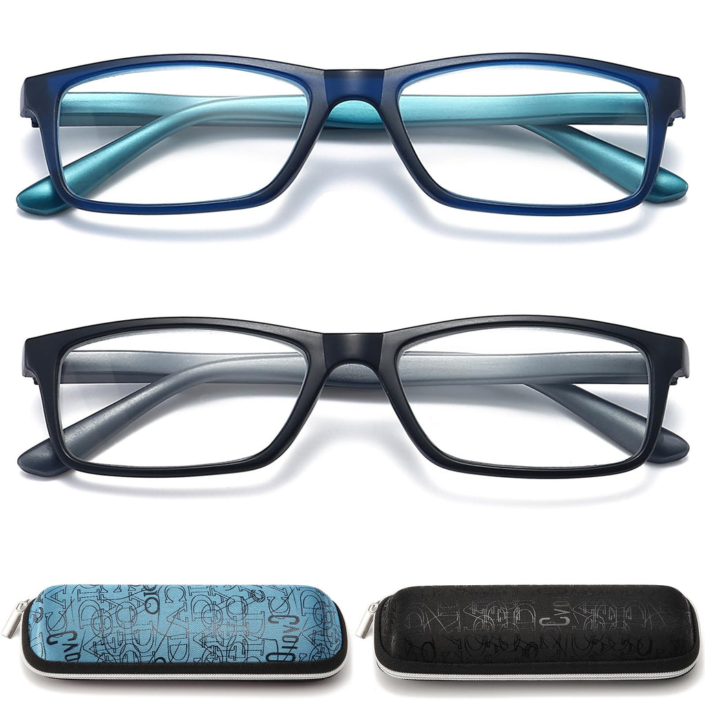 RaoOG Reading Glasses for Men/Women with Spring hinges 1.75 Rectangulart Computer Readers with Blue Light Protection and Case